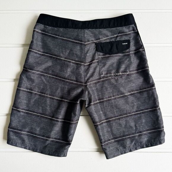 Hurley Boys Black Striped Logo Shoreline Swim Trunks Board Shorts Size 16/28 - Picture 3 of 8